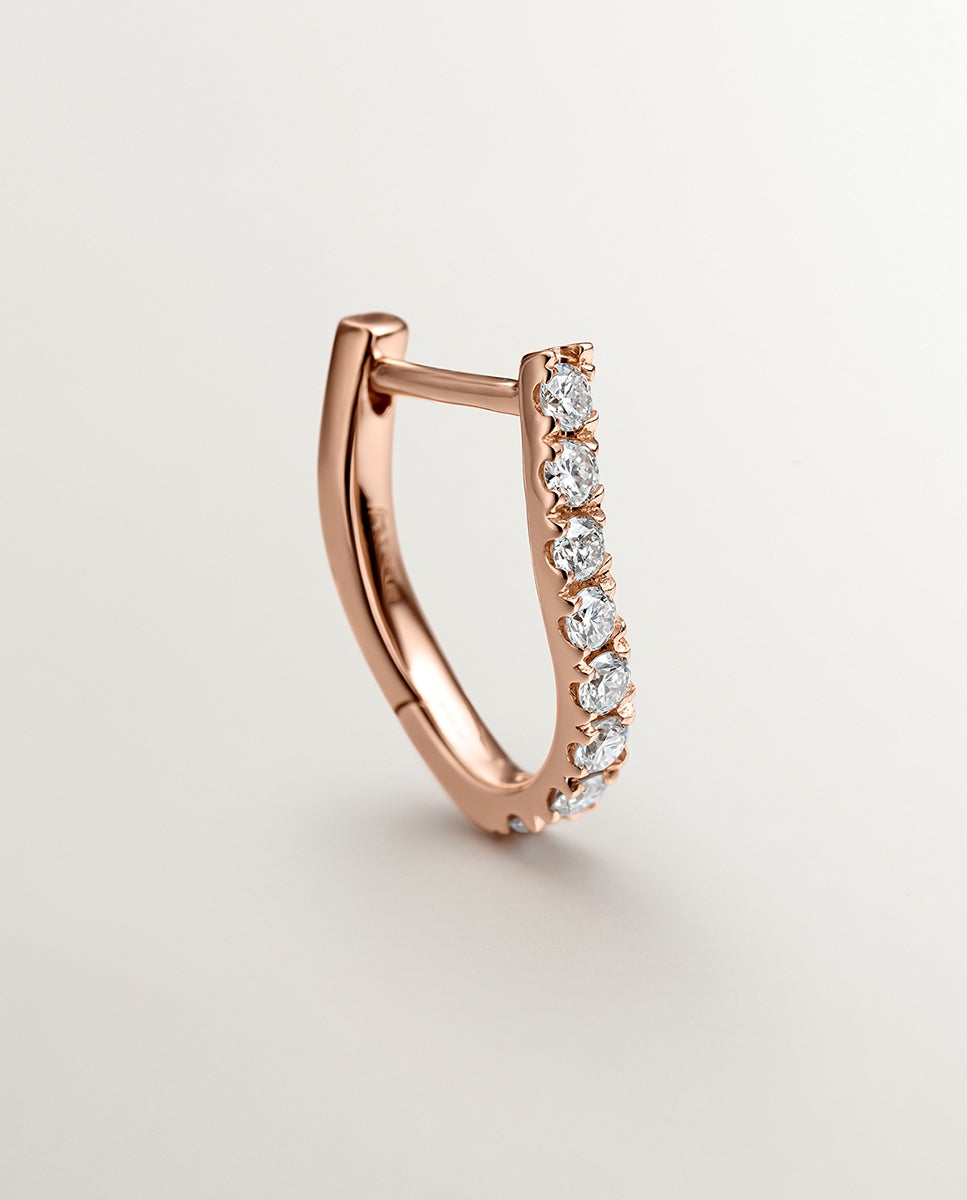 Brinco Individual Argola de Ouro Rosa 18k com Diamantes e Forma Ondulada Branco-5