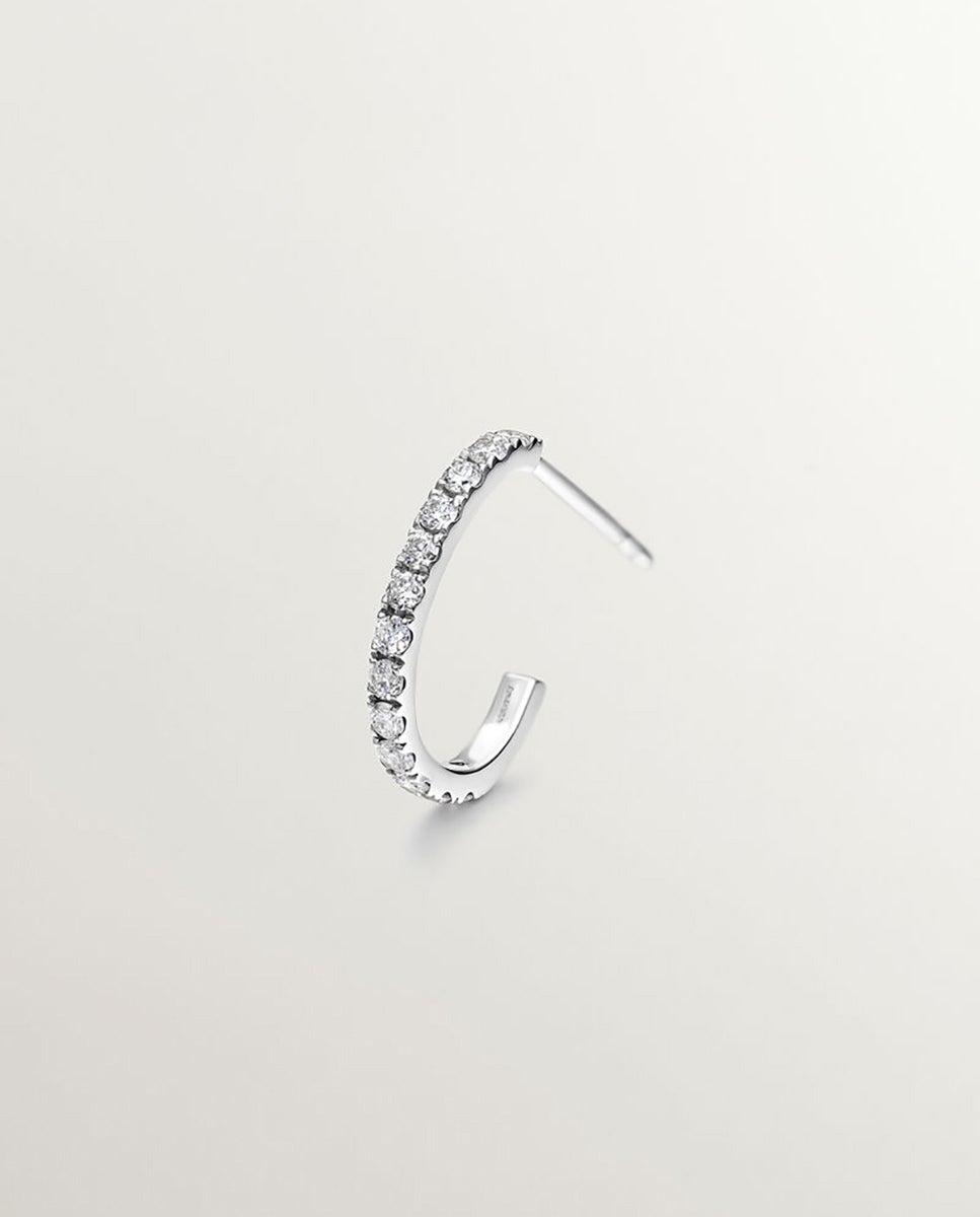 Brinco Individual de Argola Pequena de Ouro Branco 18k com Diamantes de 0,20cts Branco-1