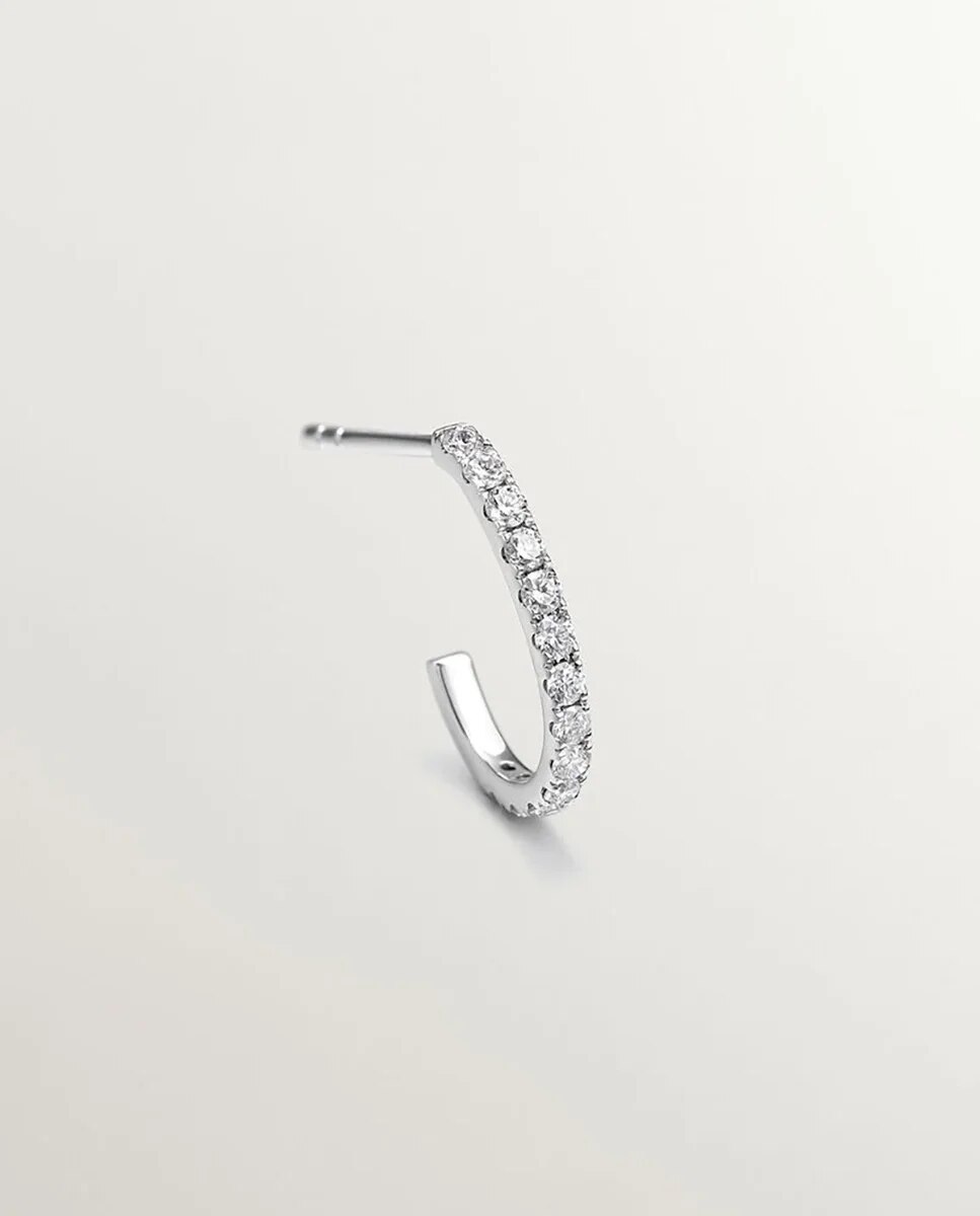 Brinco Individual de Argola Pequena de Ouro Branco 18k com Diamantes de 0,20cts Branco-3