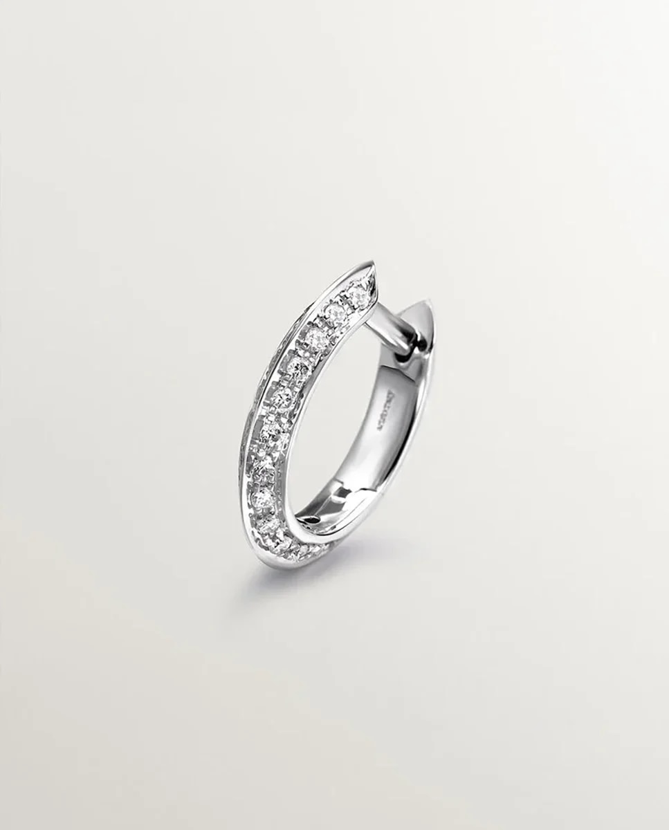 Brinco Individual de Argola Pequena de Ouro Branco 18k com Diamantes de 0,07cts Branco-1