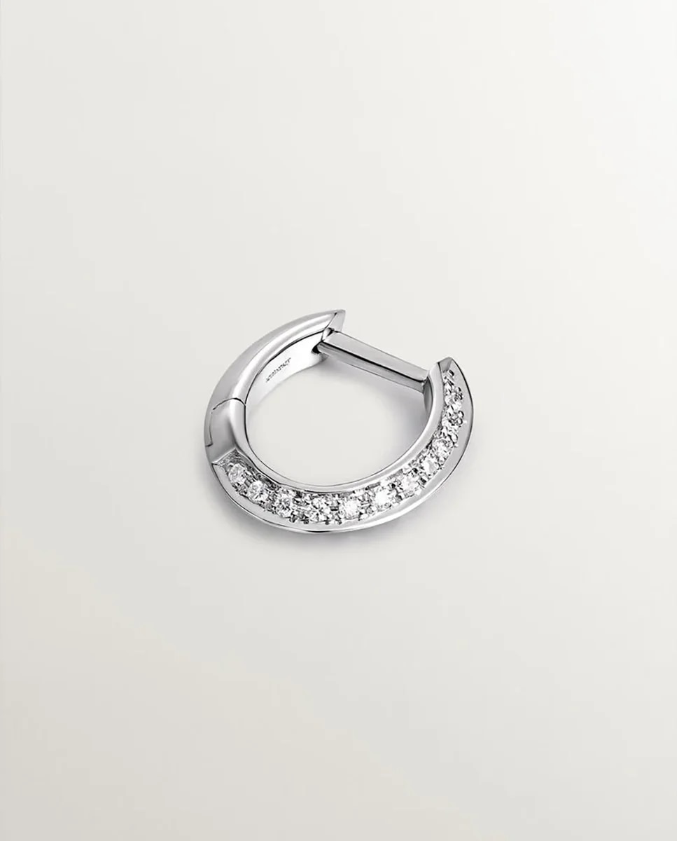 Brinco Individual de Argola Pequena de Ouro Branco 18k com Diamantes de 0,07cts Branco-3
