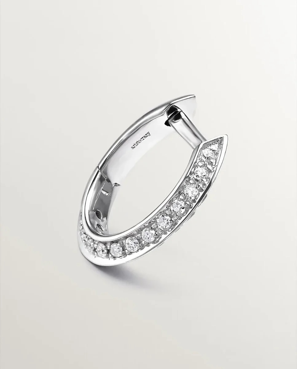 Brinco Individual de Argola Pequena de Ouro Branco 18k com Diamantes de 0,07cts Branco-5