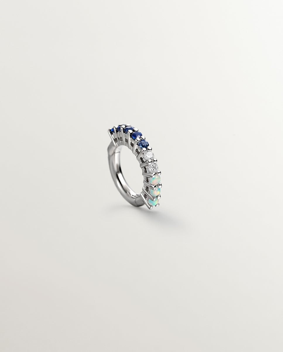 Brinco Individual de Ouro Branco 18k com Opala Turquesa, Safiras Azuis e Diamantes Azul oceano / Turquesa-1