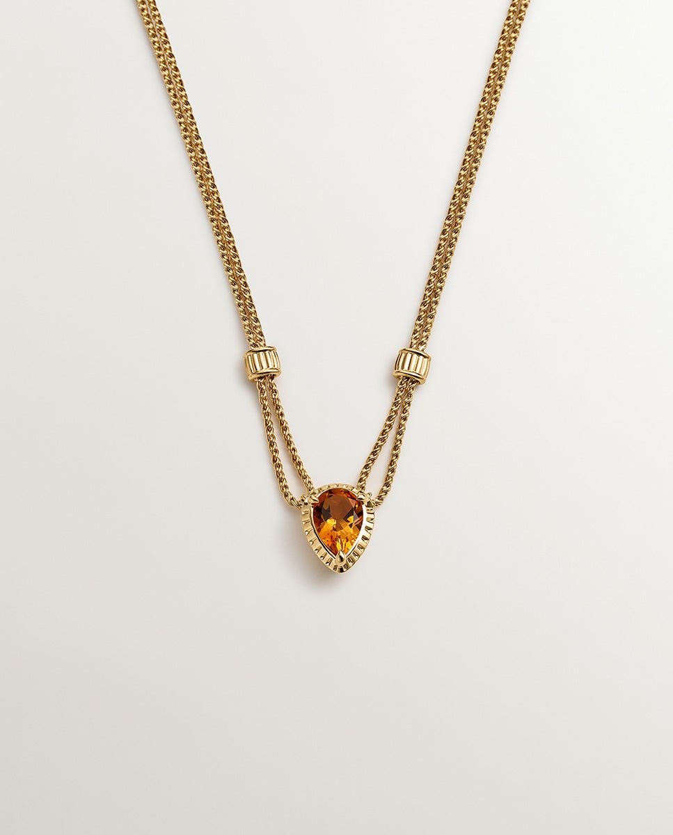 Pendente de Prata 925 Banhada em Ouro Amarelo de 18k com Quartzo Amarelo Amarelo-1
