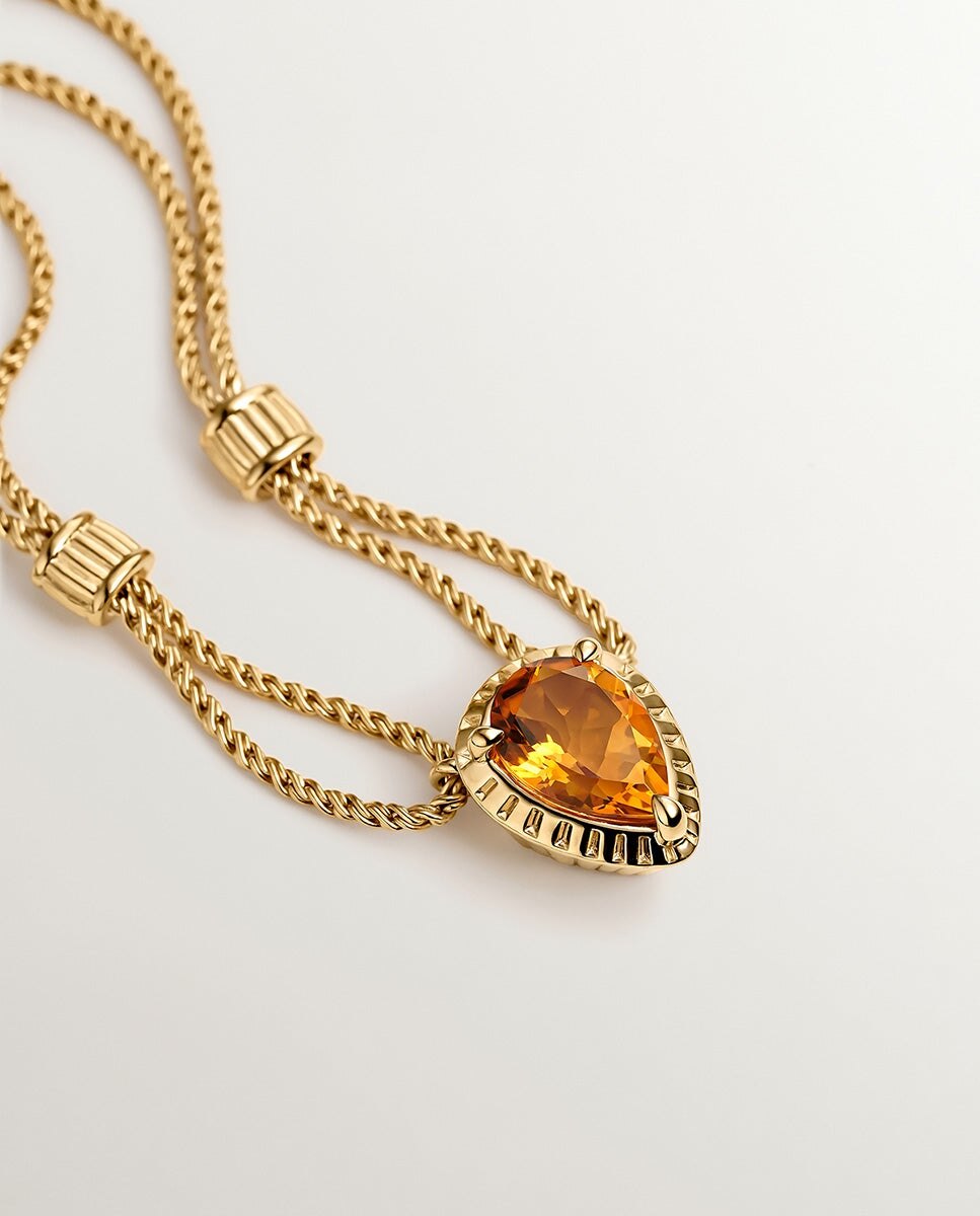 Pendente de Prata 925 Banhada em Ouro Amarelo de 18k com Quartzo Amarelo Amarelo-3