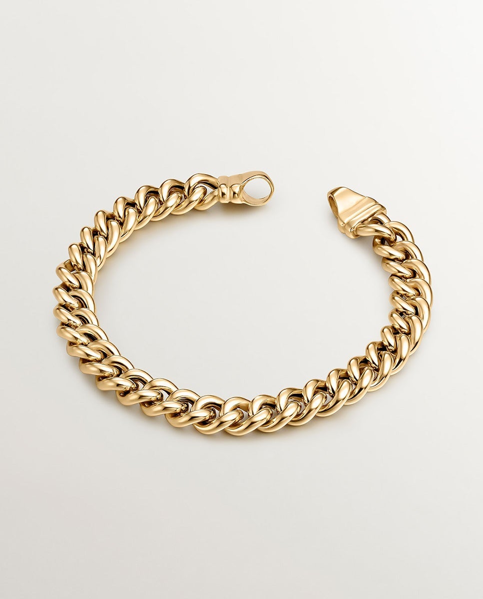 Imagem 0 de Pulseira de Corrente de Elos Barbados de Prata 925 Banhada em Ouro Amarelo de 18k