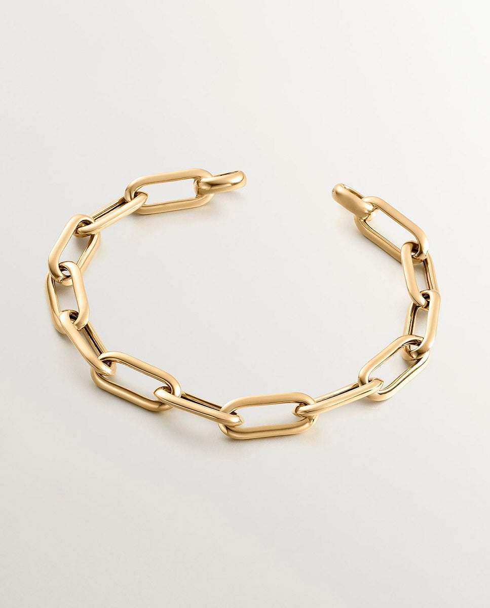 Pulseira de Elos Forza Retangulares de Prata 925 Banhada a Ouro Amarelo de 18k Ouro-1