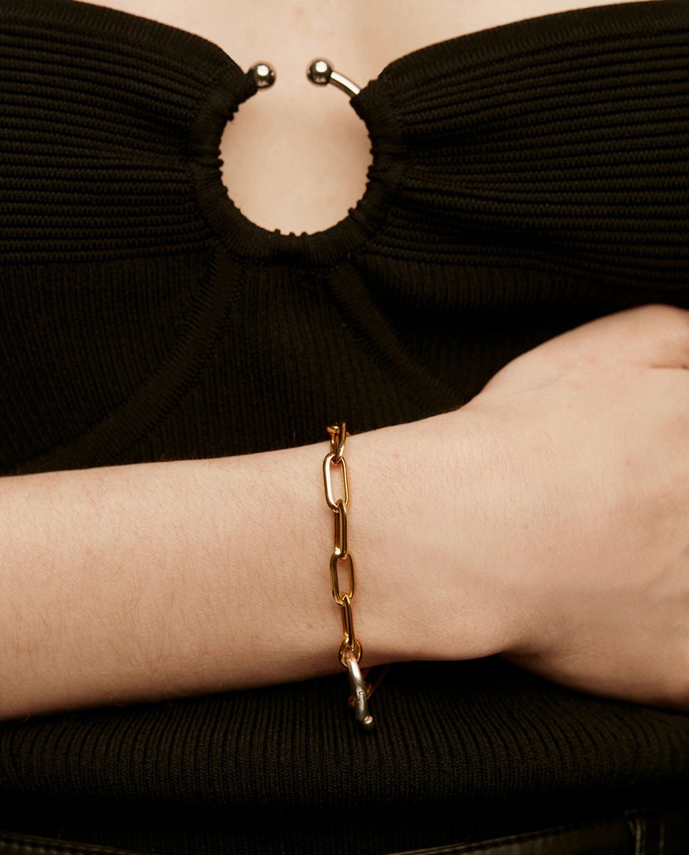 Pulseira de Elos Forza Retangulares de Prata 925 Banhada a Ouro Amarelo de 18k Ouro-2