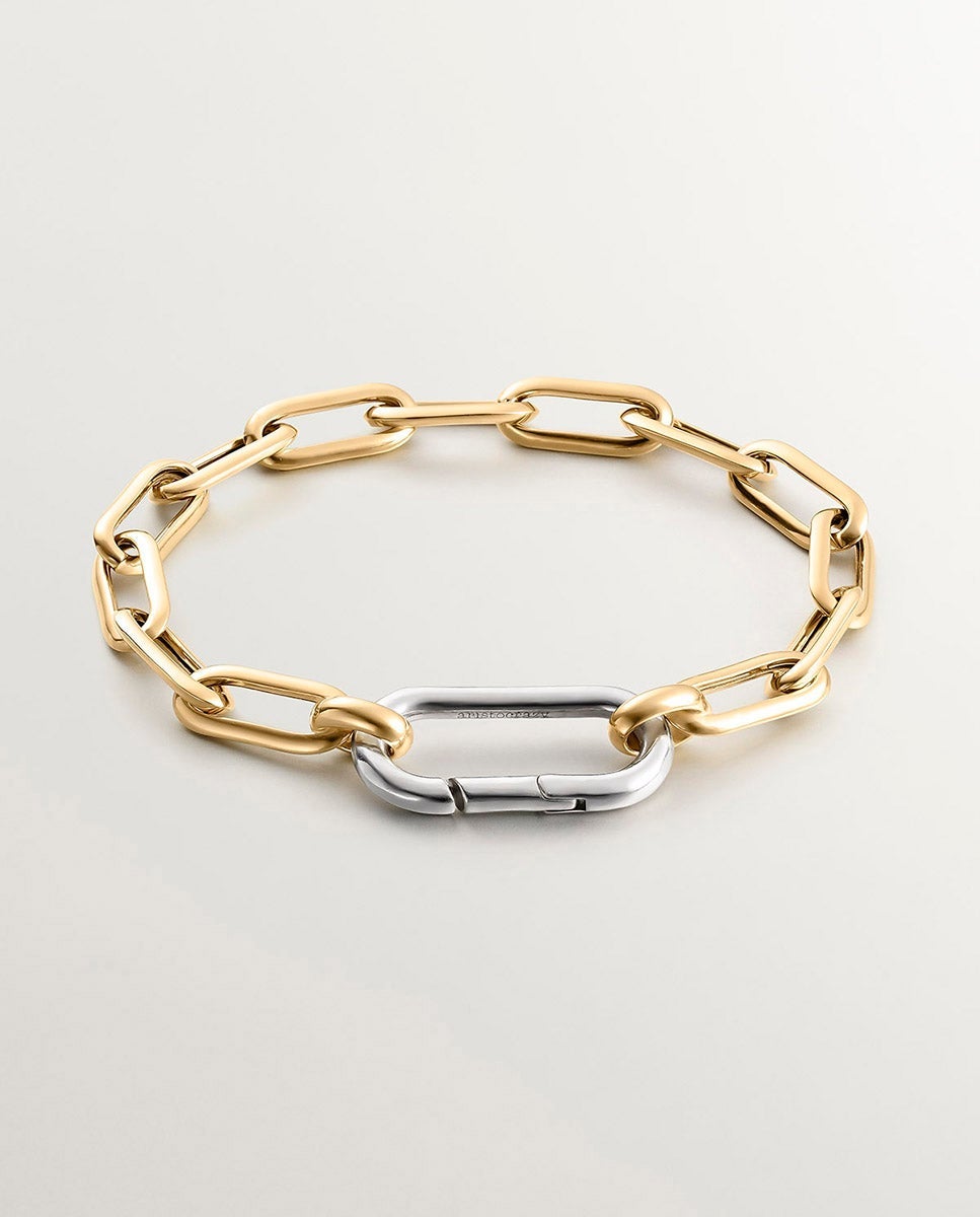 Pulseira de Elos Forza Retangulares de Prata 925 Banhada a Ouro Amarelo de 18k Ouro-5