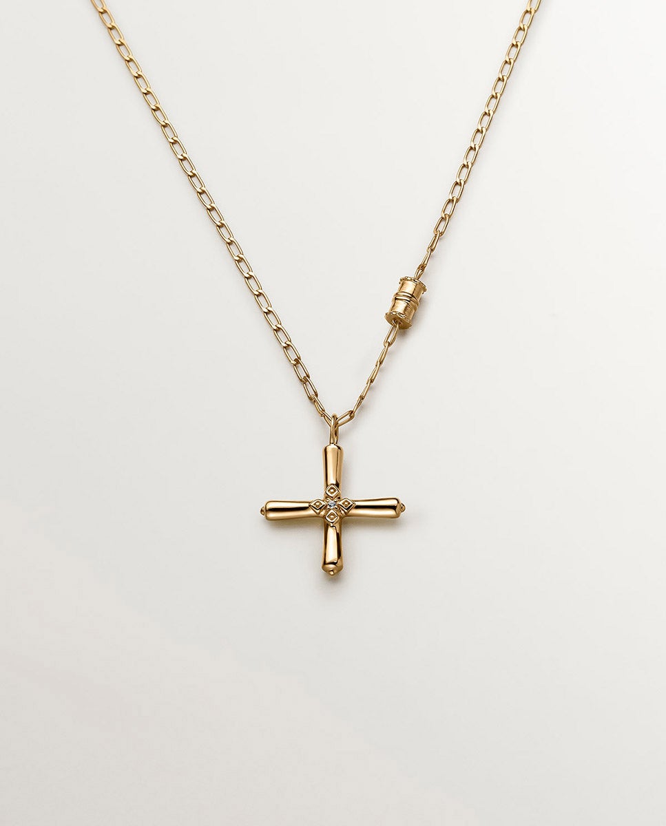 Pendente de Prata 925 Banhada em Ouro Amarelo de 18k com Cruz e Topázio Branco Ouro-1