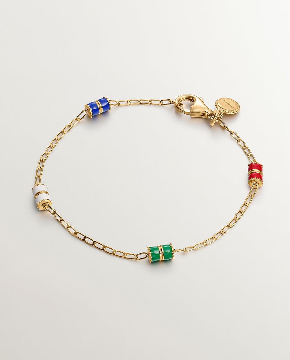 Pulseira de Corrente de Prata 925 com Esmalte Multicolor Multicolor-1