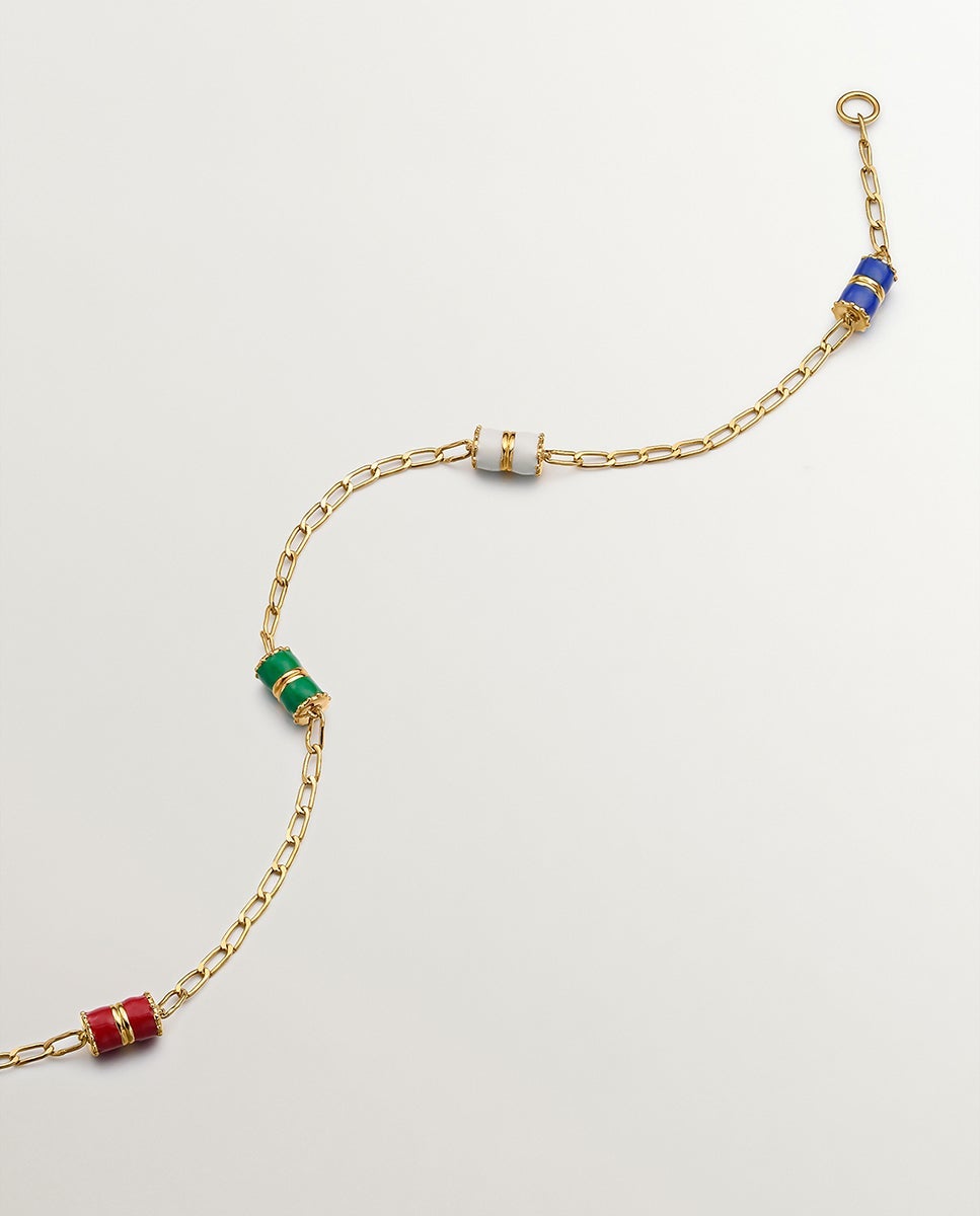 Pulseira de Corrente de Prata 925 com Esmalte Multicolor Multicolor-3
