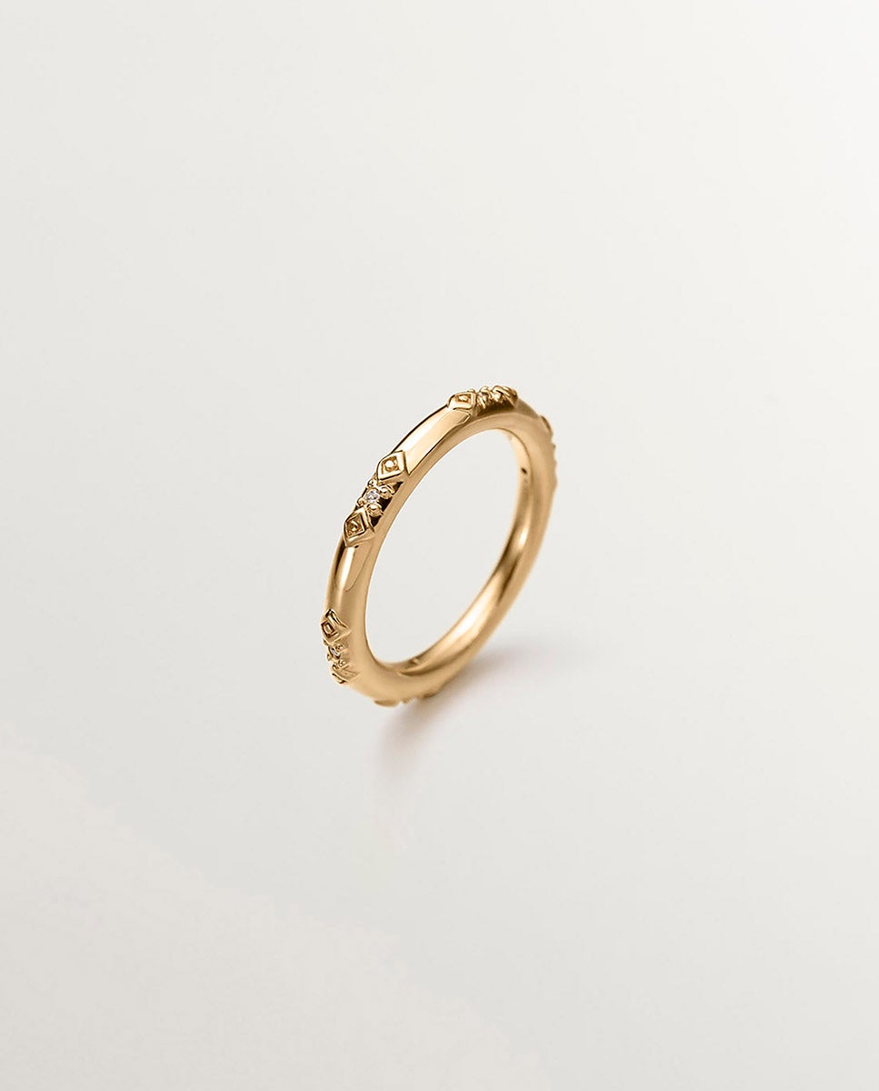 Anel de Prata 925 Banhada em Ouro Amarelo de 18k com Topázios Brancos Branco-1
