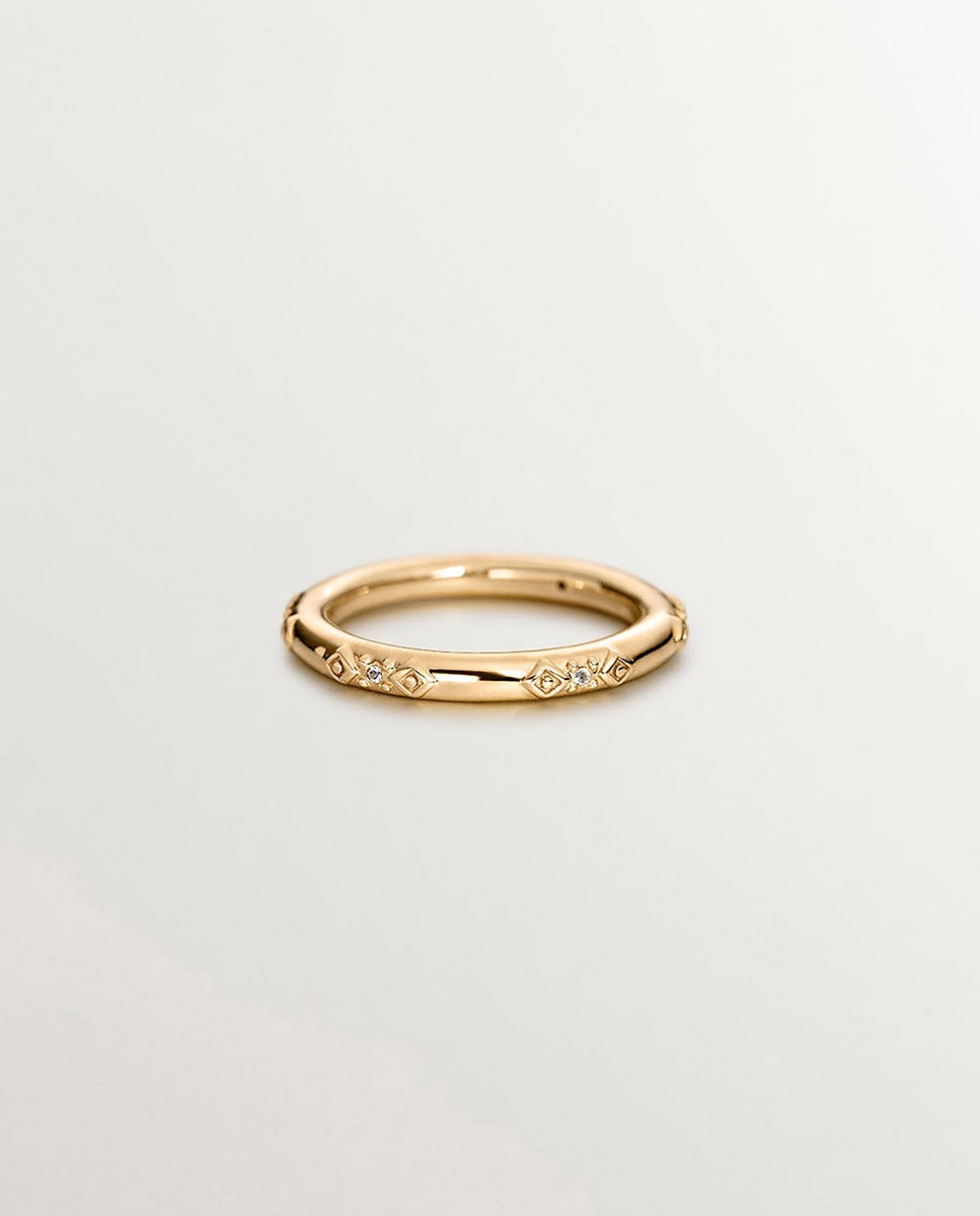 Anel de Prata 925 Banhada em Ouro Amarelo de 18k com Topázios Brancos Branco-3