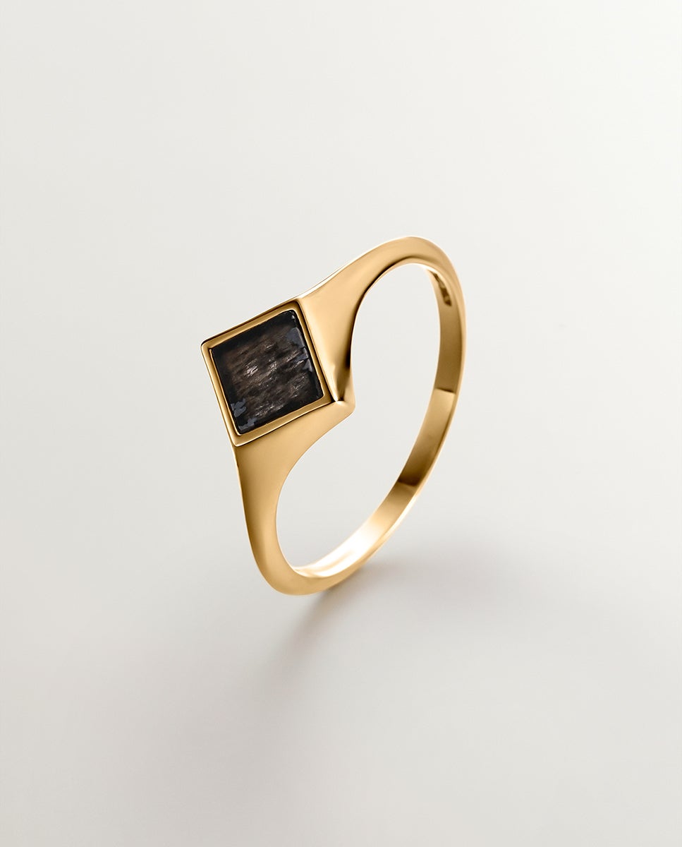 Imagem 0 de Anel de Selo de Ouro Amarelo de 9k com Obsidiana em Preto
