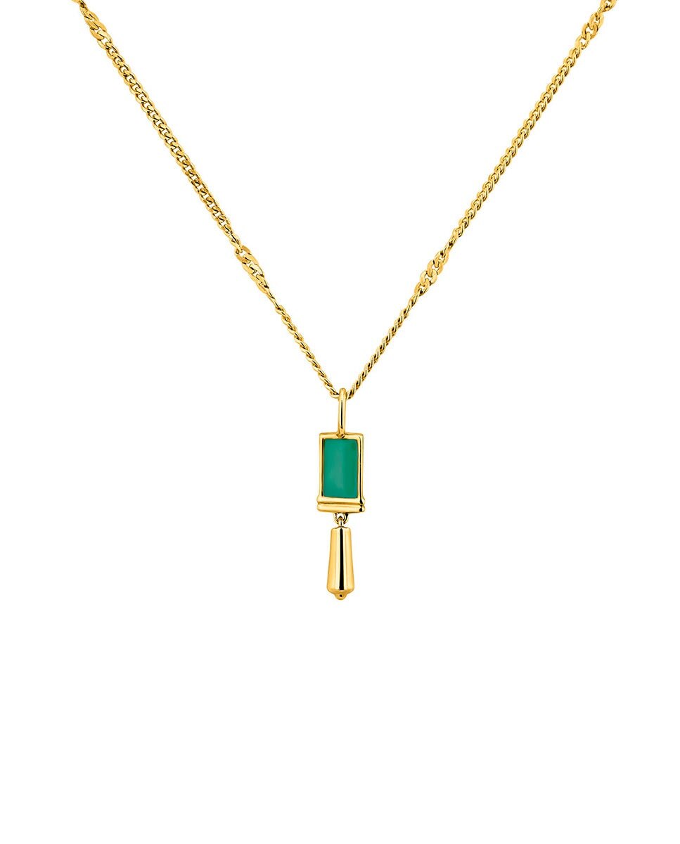 Colar de Prata 925 Banhada em Ouro Amarelo de 18k com Esmalte Verde Verde-1