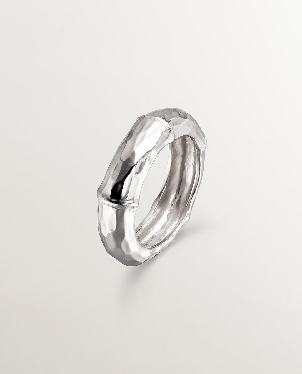 Anel de Prata 925 com Textura de Bambu Branco-1