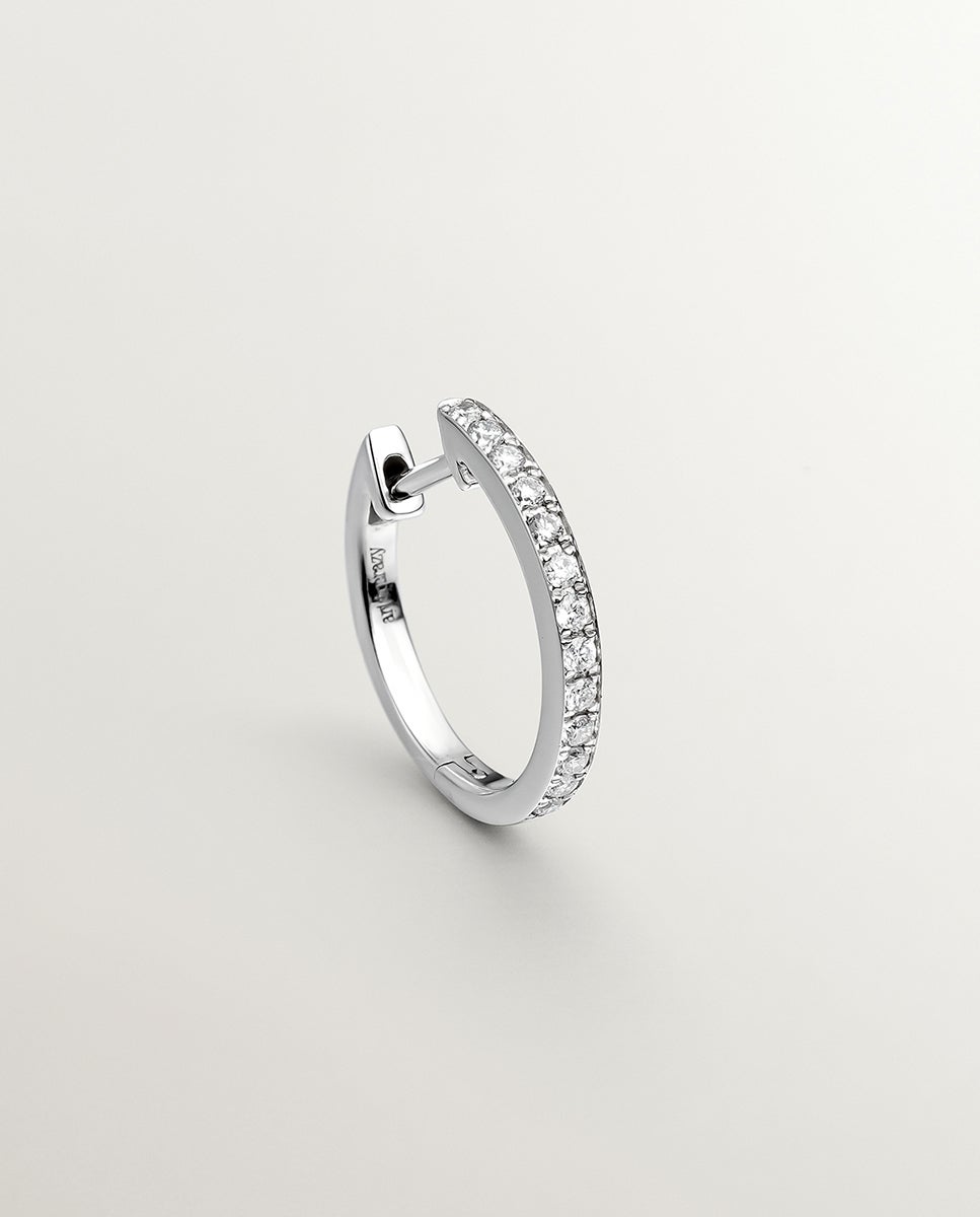 Brinco de Argola Individual de Ouro Branco 18k com Diamante em Lapidação Brilhante Branco-1