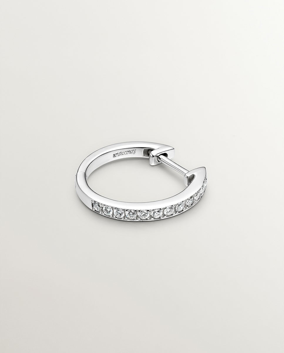 Brinco de Argola Individual de Ouro Branco 18k com Diamante em Lapidação Brilhante Branco-3