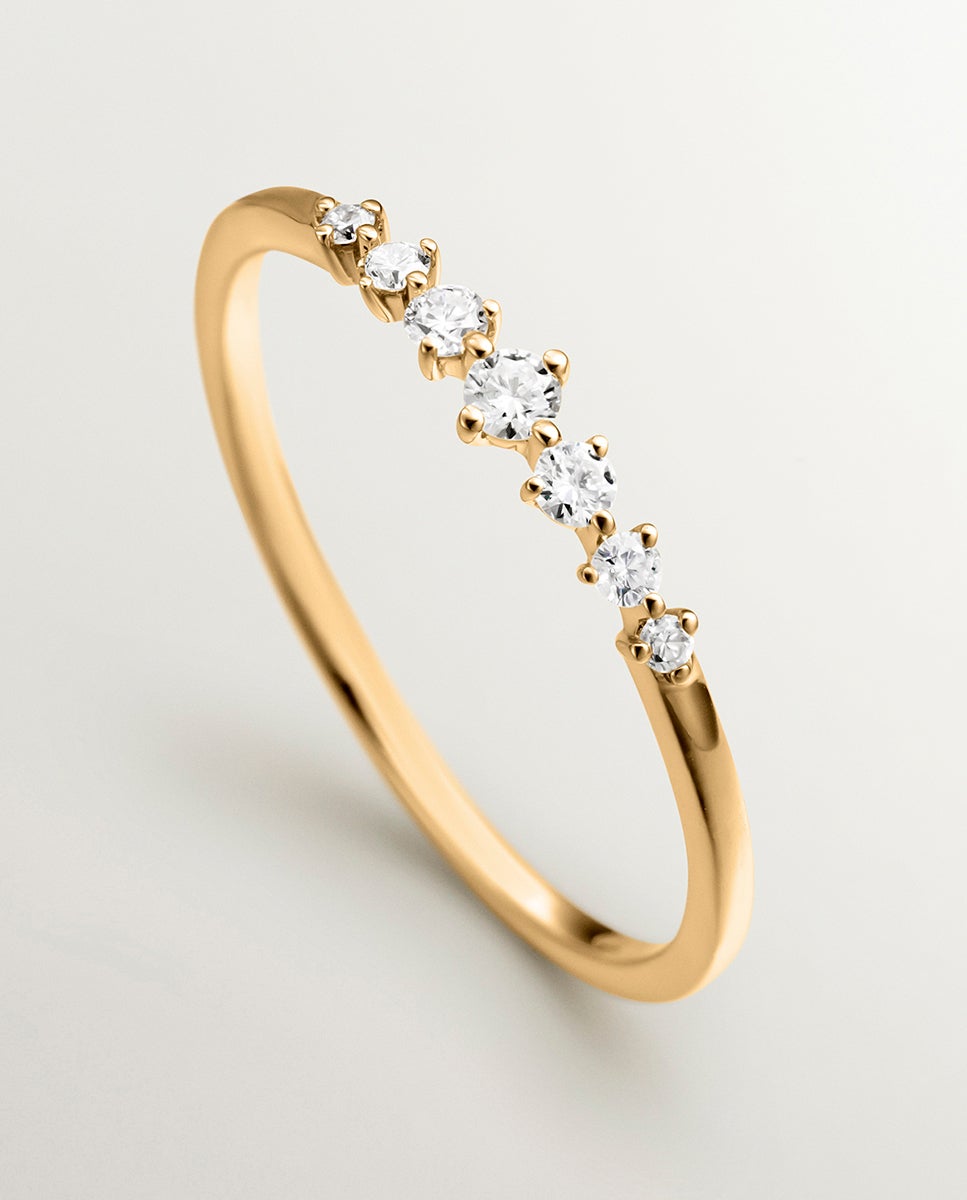Anel de Ouro Amarelo de 18k com Diamantes em Tamanho Brilhante Branco-5