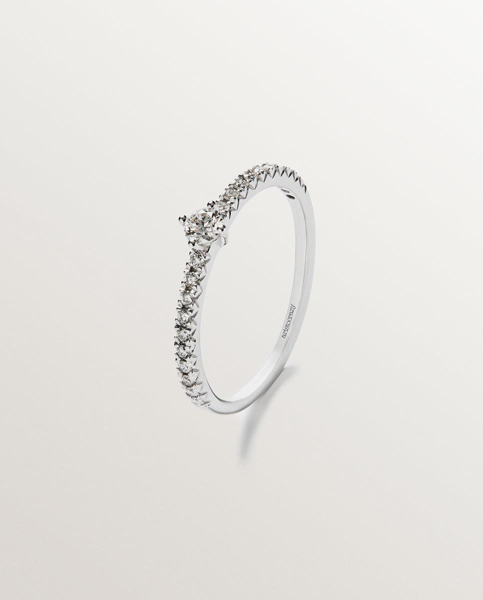 Anel de Ouro Branco de 18k com Diamantes Branco-1