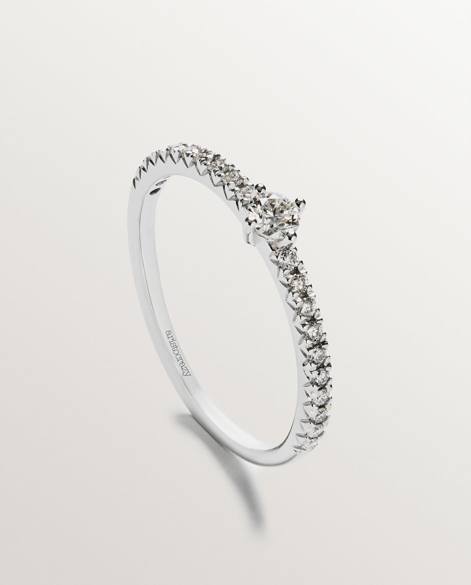 Anel de Ouro Branco de 18k com Diamantes Branco-3