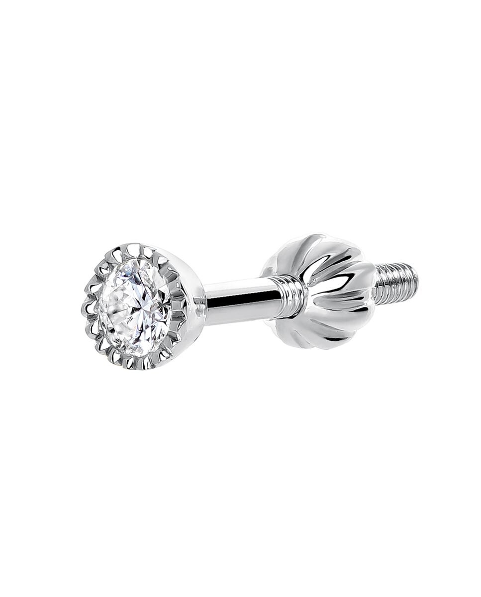 Brinco Individual de Ouro Branco 18k com Diamante Branco-2