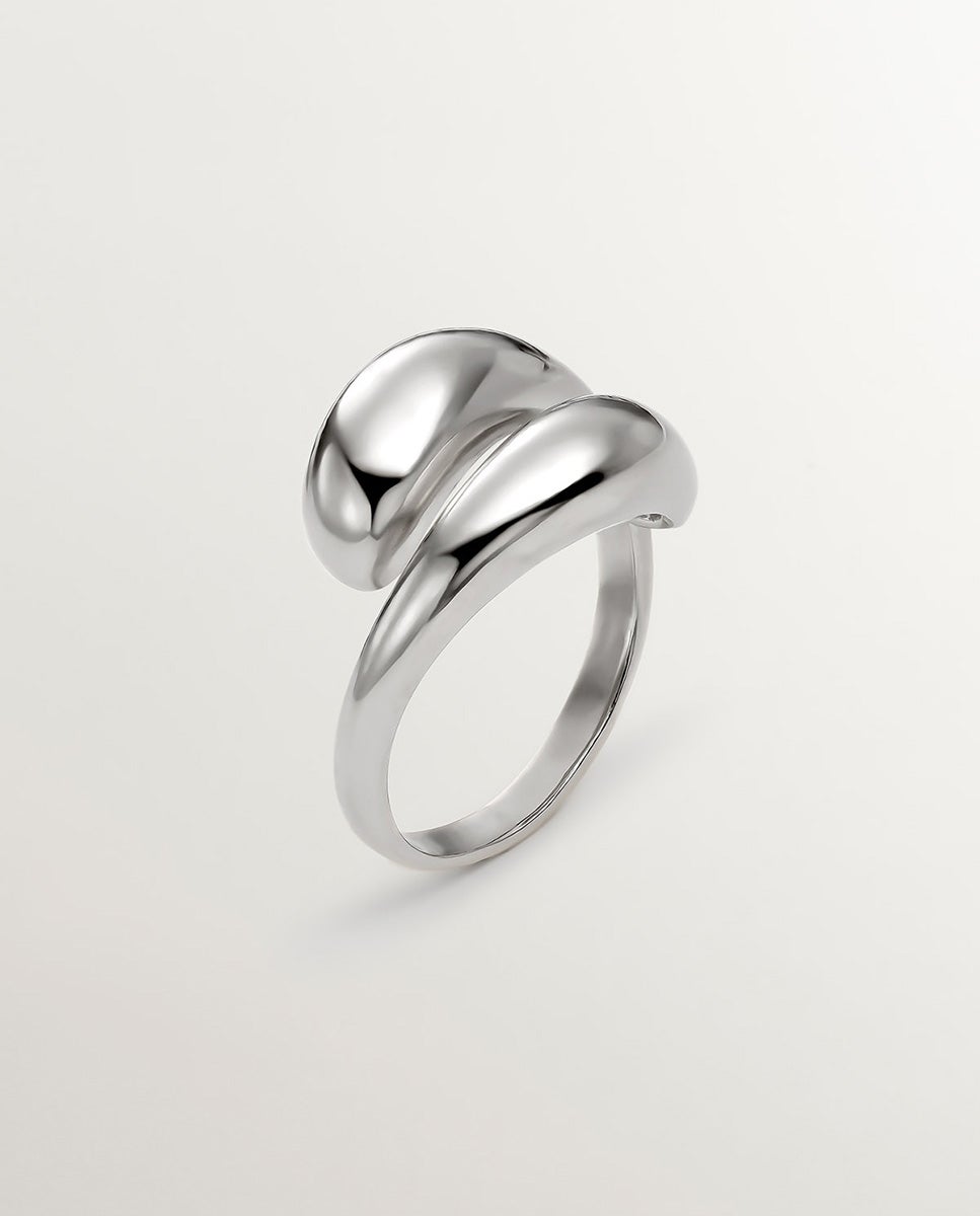 Anel Tu e Eu de Prata 925 com Forma de Espiral Abombada Branco-1
