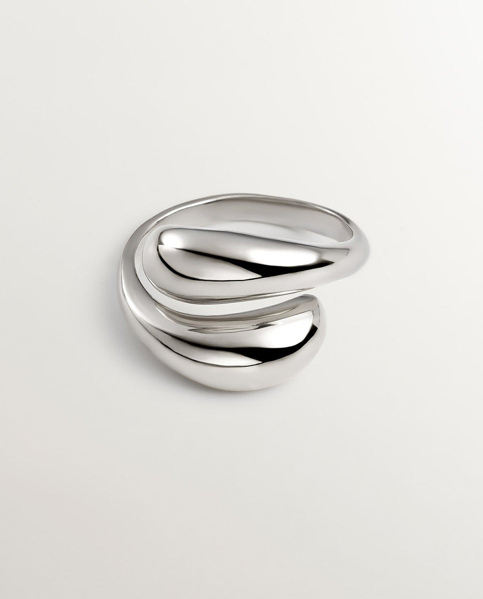 Anel Tu e Eu de Prata 925 com Forma de Espiral Abombada Branco-3