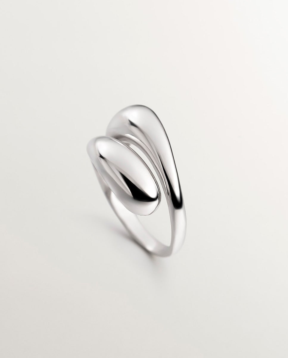 Anel Tu e Eu de Prata 925 com Forma de Espiral Abombada Branco-5