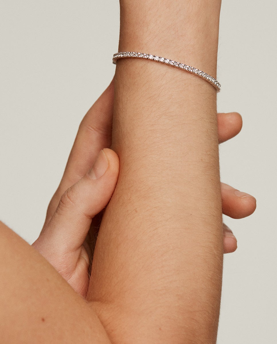 Pulseira de Prata 925 com Topázios Brancos Branco-2