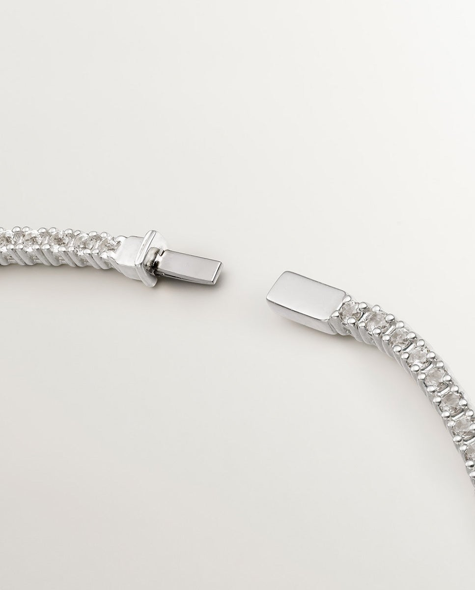Pulseira de Prata 925 com Topázios Brancos Branco-5