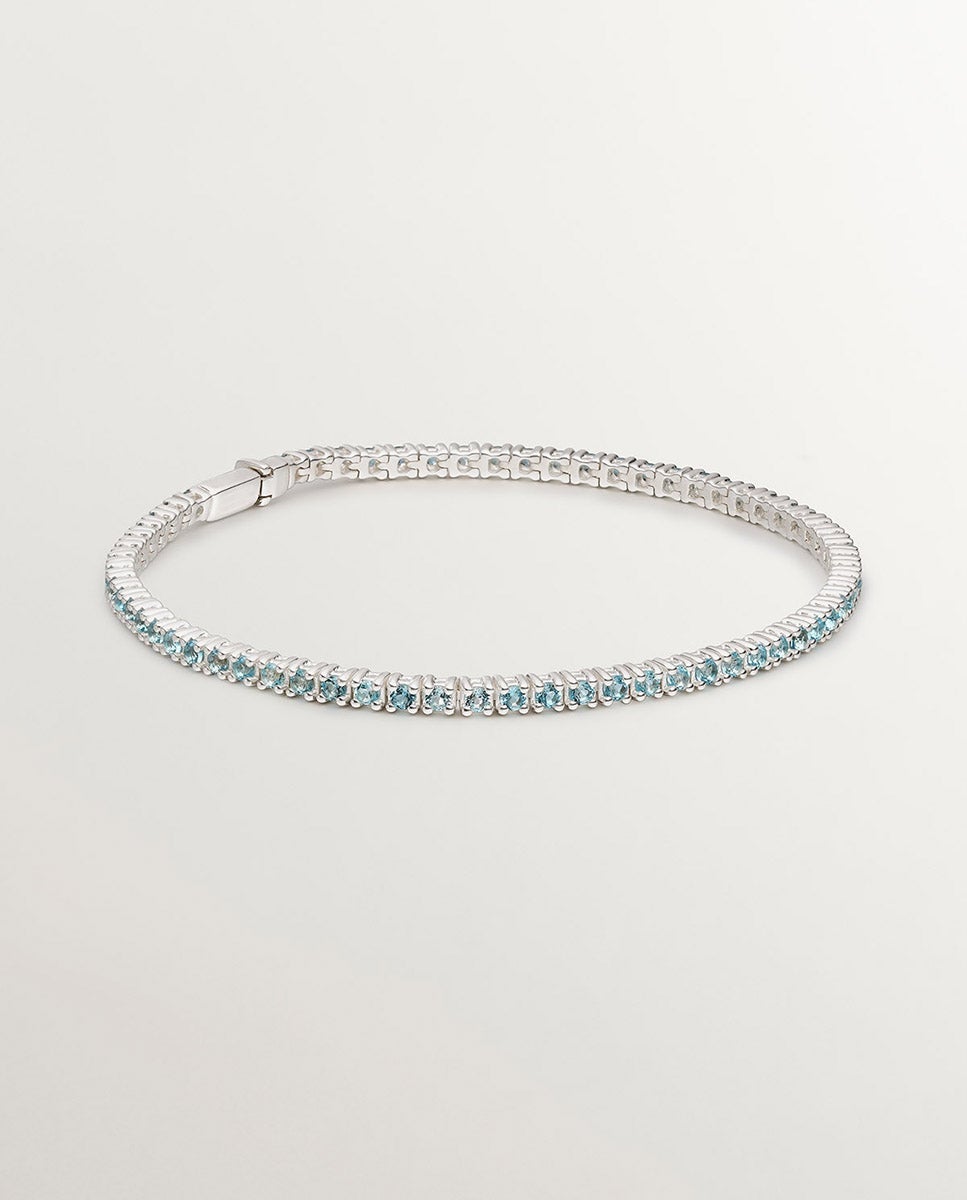 Pulseira de Prata 925 Banhada em Ouro Amarelo de 18k com Topázios Azul Swiss Azul-claro-1