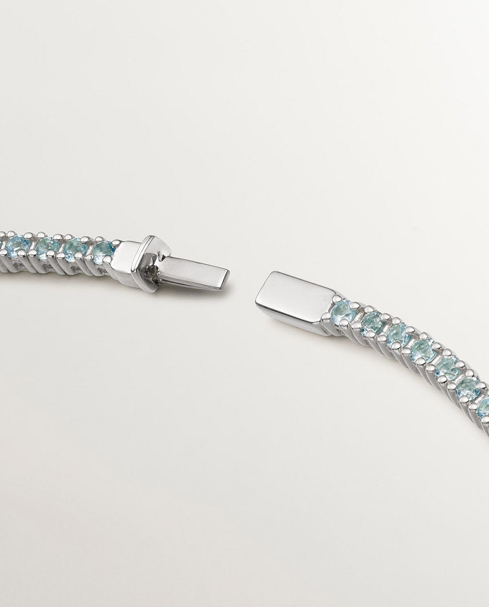 Pulseira de Prata 925 Banhada em Ouro Amarelo de 18k com Topázios Azul Swiss Azul-claro-4