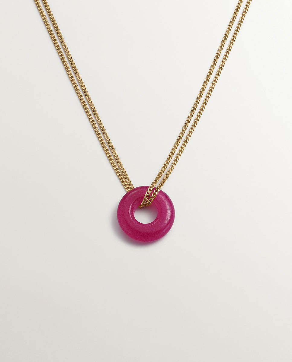Colar de Prata 925 Banhada em Ouro Amarelo de 18k com Jade Vermelho Rosa-1