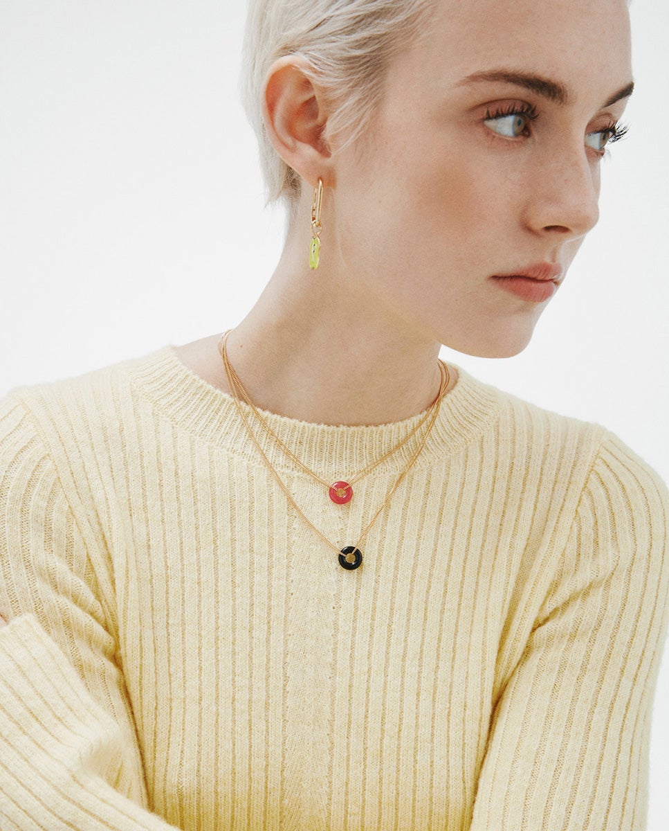 Colar de Prata 925 Banhada em Ouro Amarelo de 18k com Jade Vermelho Rosa-6