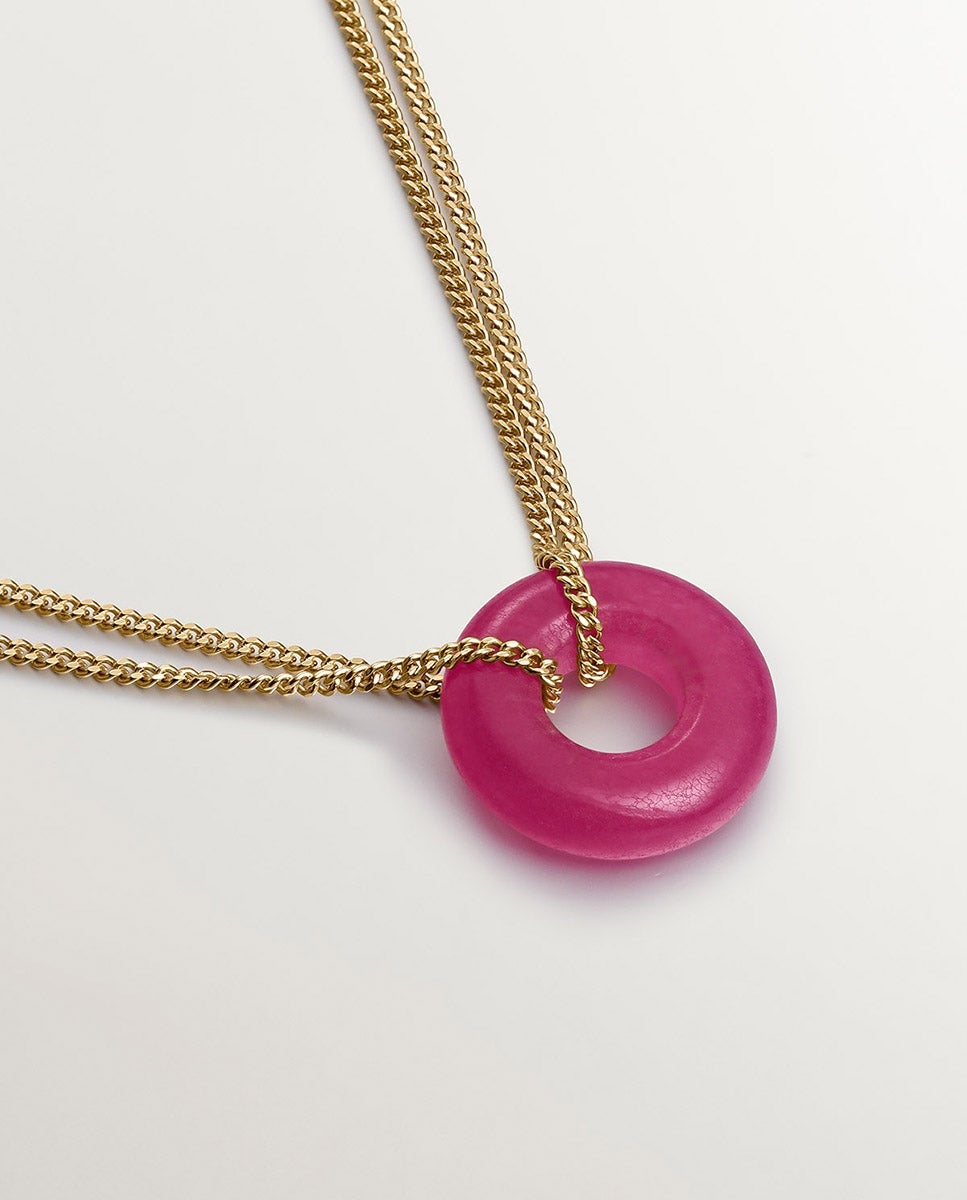 Pulseira de Prata 925 Banhada a Ouro Amarelo de 18k com Jade Vermelho Rosa-5