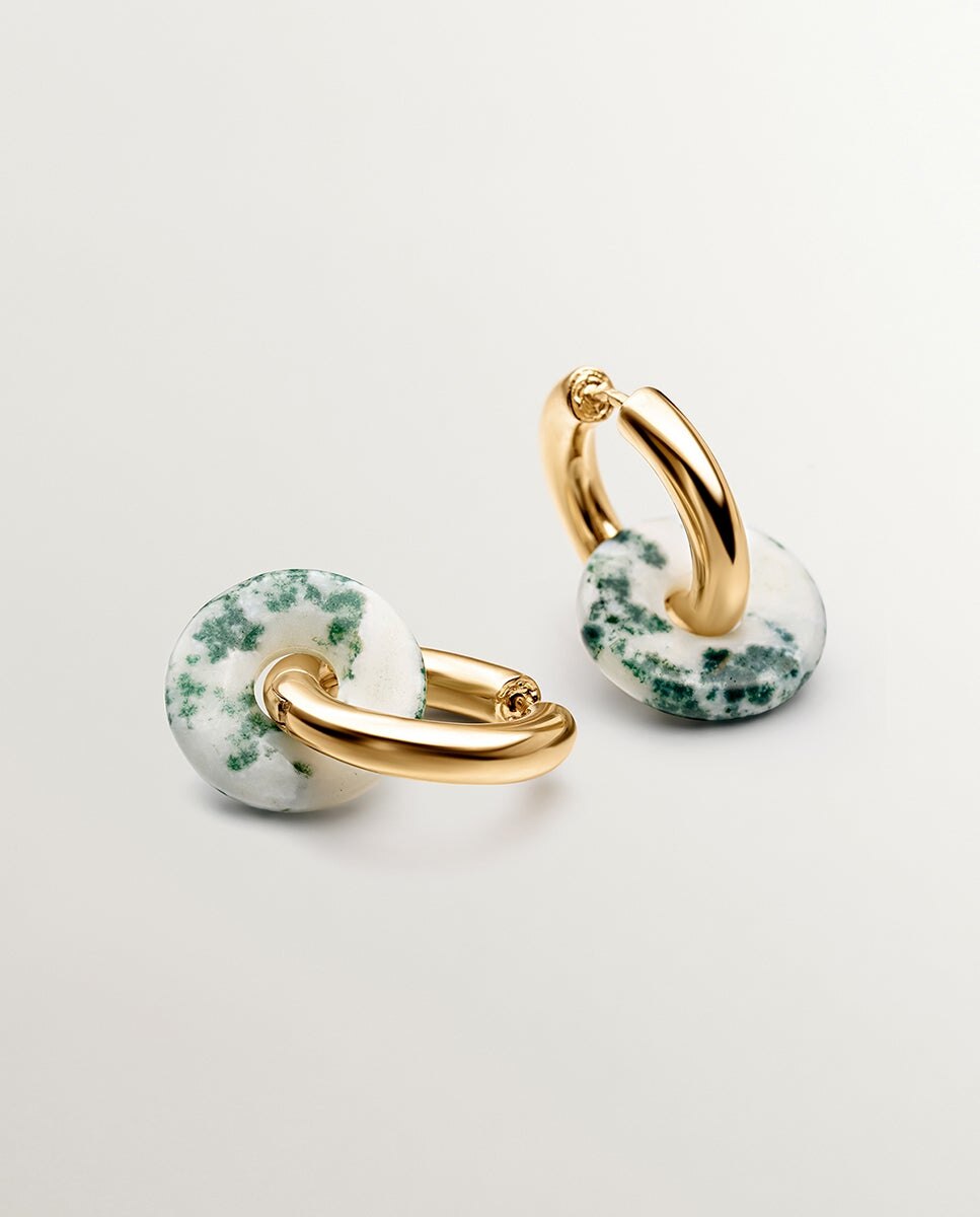 Brincos de Aro em Prata 925 Banhada em Ouro Amarelo de 18k com Ágata Verde Verde-5