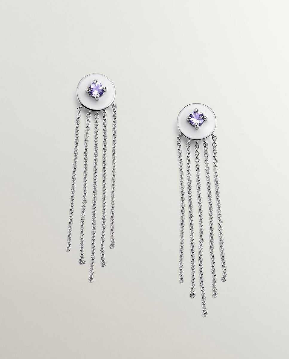 Pendente de Prata 925 Banhada em Ouro Amarelo de 18k com Topázio Azul Suíço, Diamantes Brancos e Esmalte Branco Branco-3