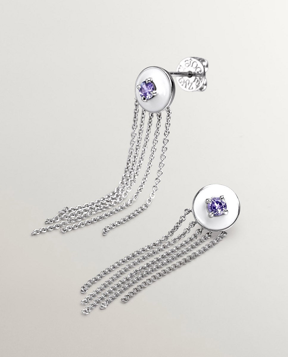 Pendente de Prata 925 Banhada em Ouro Amarelo de 18k com Topázio Azul Suíço, Diamantes Brancos e Esmalte Branco Branco-5