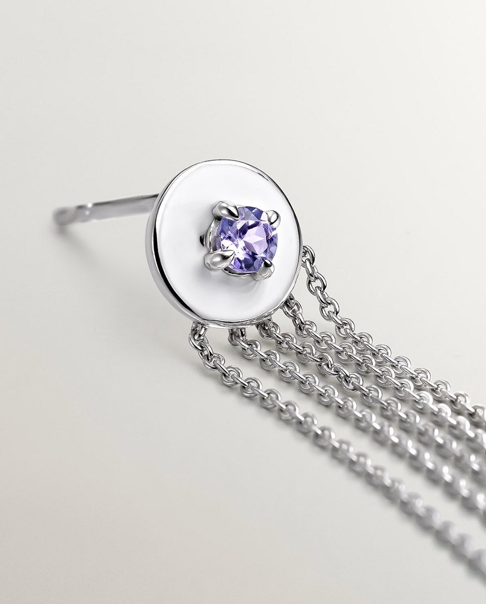 Pendente de Prata 925 Banhada em Ouro Amarelo de 18k com Topázio Azul Suíço, Diamantes Brancos e Esmalte Branco Branco-7