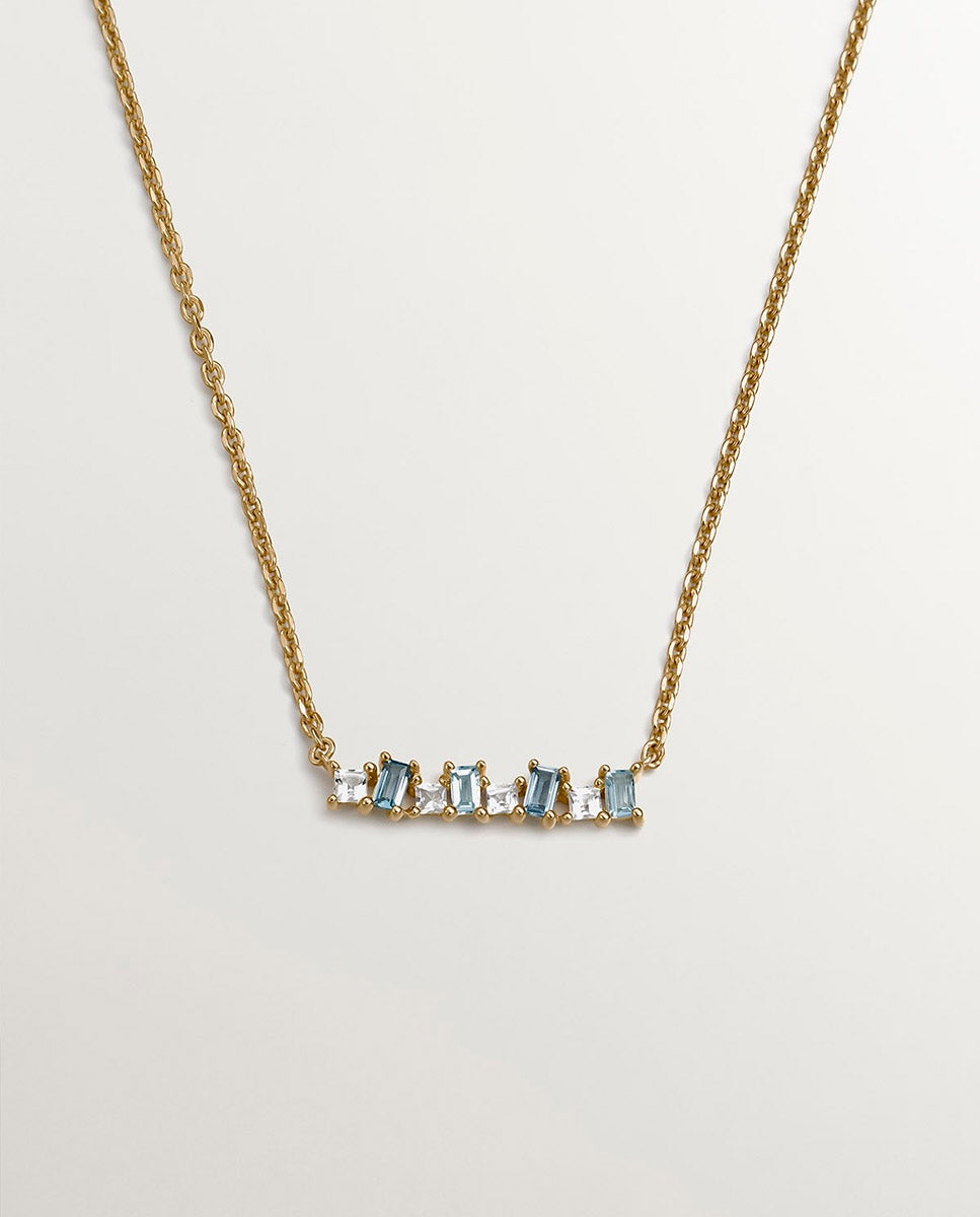 Pendente de Prata 925 Banhada em Ouro Amarelo de 18k com Topázios Azuis e Brancos Azul-oceano-1