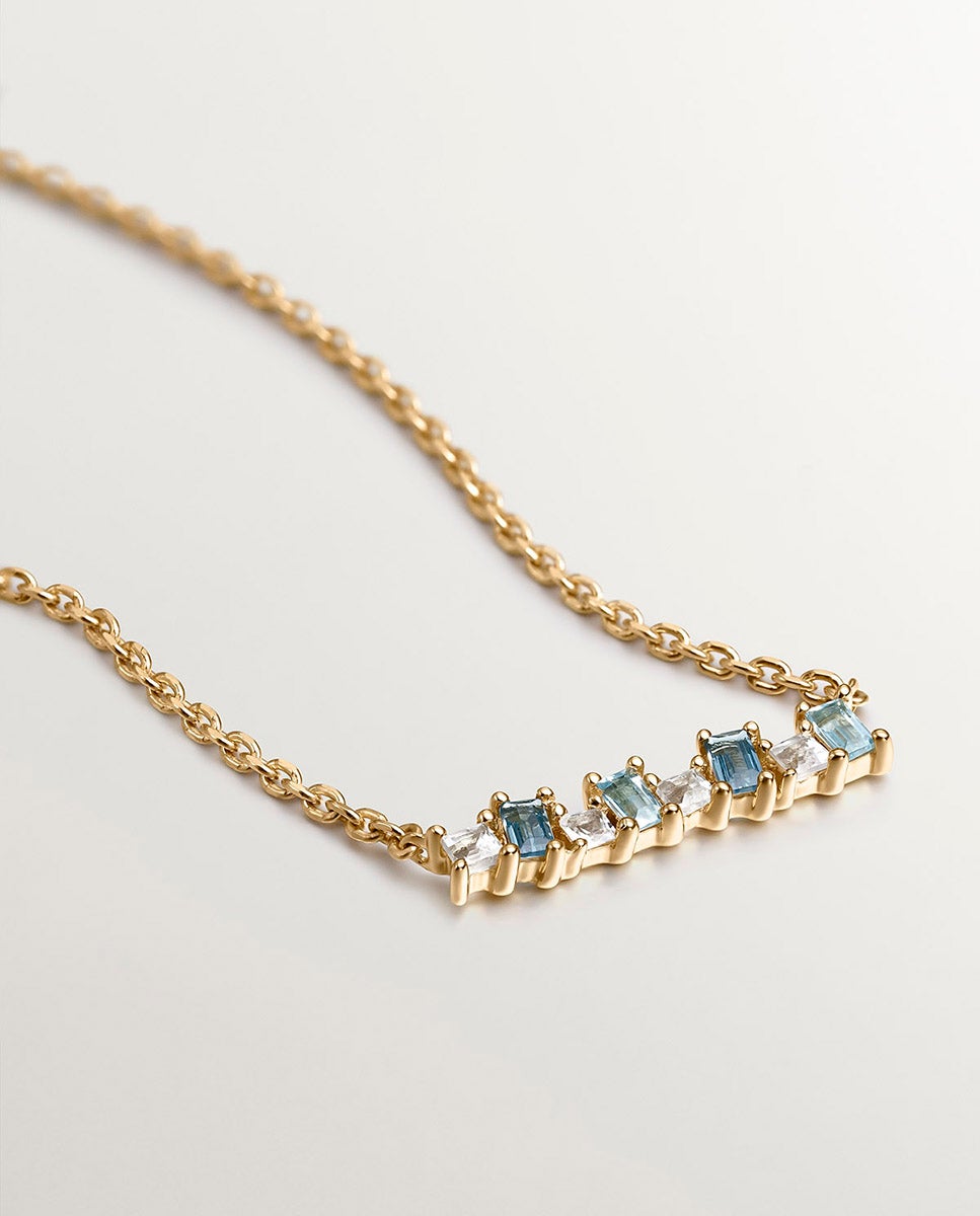 Pendente de Prata 925 Banhada em Ouro Amarelo de 18k com Topázios Azuis e Brancos Azul-oceano-3