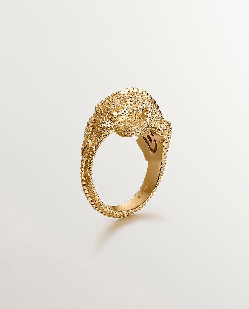 Anel de Prata 925 Banhada em Ouro Amarelo de 18k com Camaleão Pequeno Ouro-1