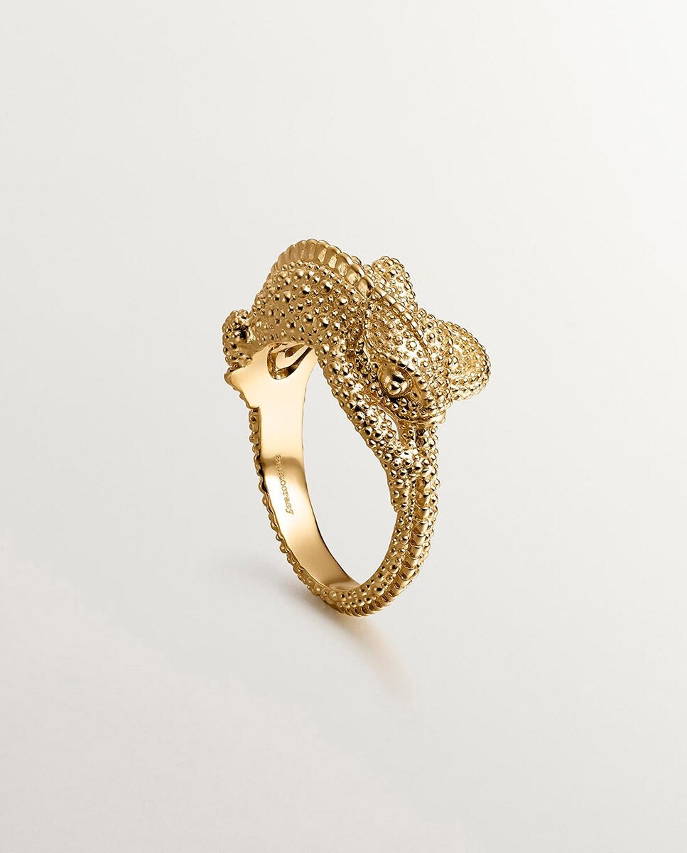 Anel de Prata 925 Banhada em Ouro Amarelo de 18k com Camaleão Pequeno Ouro-3