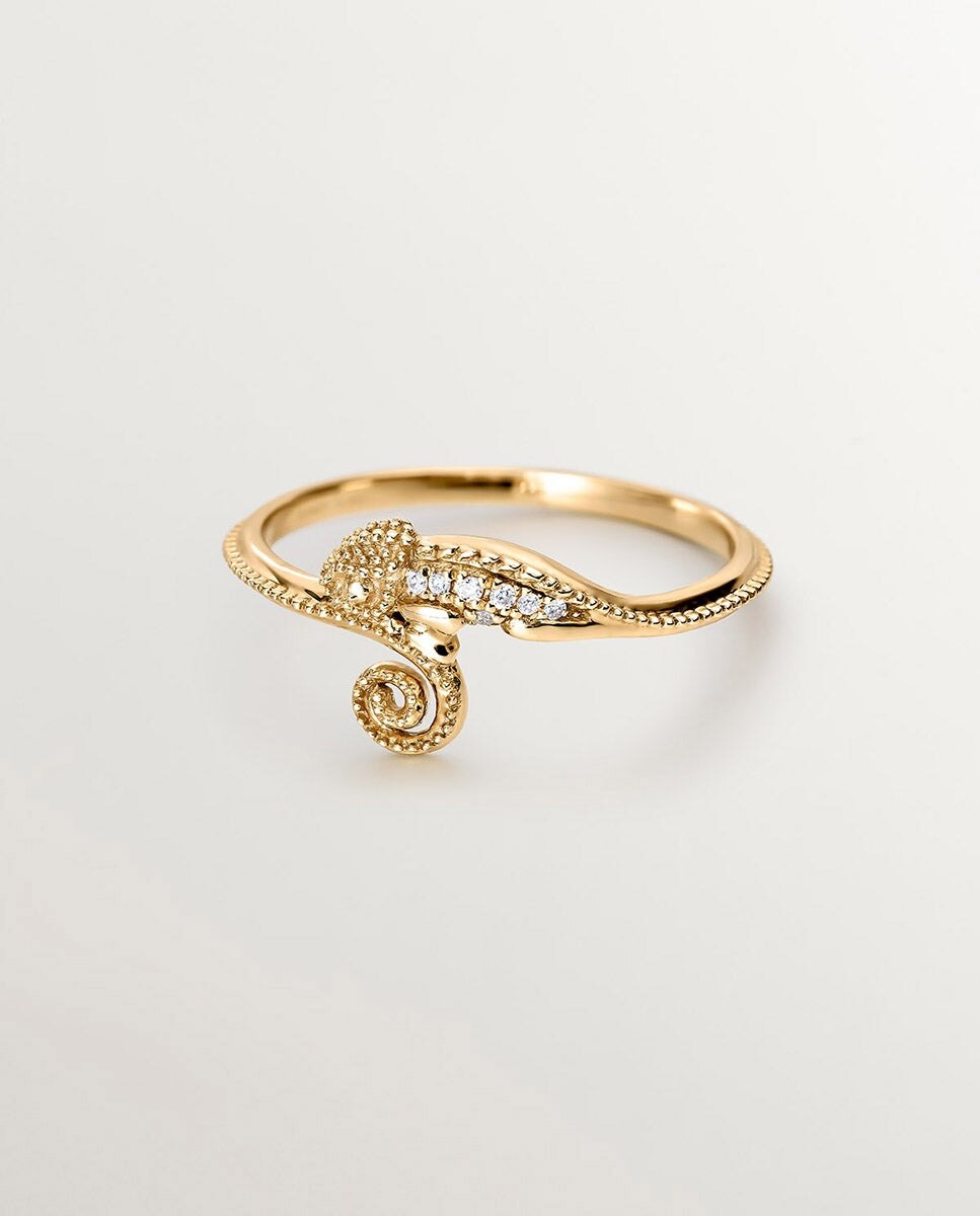 Anel de Ouro Amarelo de 18k com Camaleão e Diamantes Branco-3