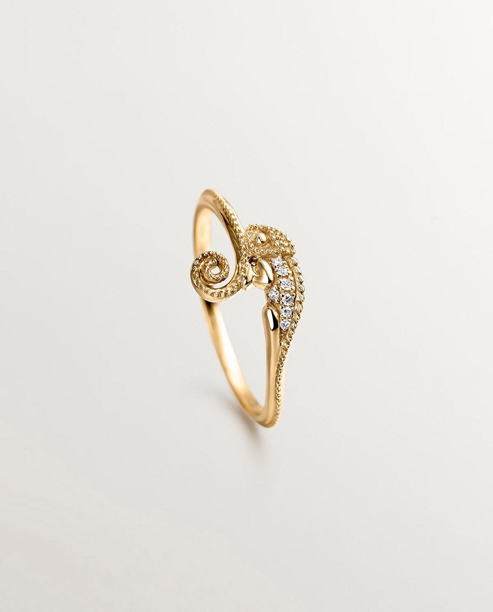 Anel de Ouro Amarelo de 18k com Camaleão e Diamantes Branco-5
