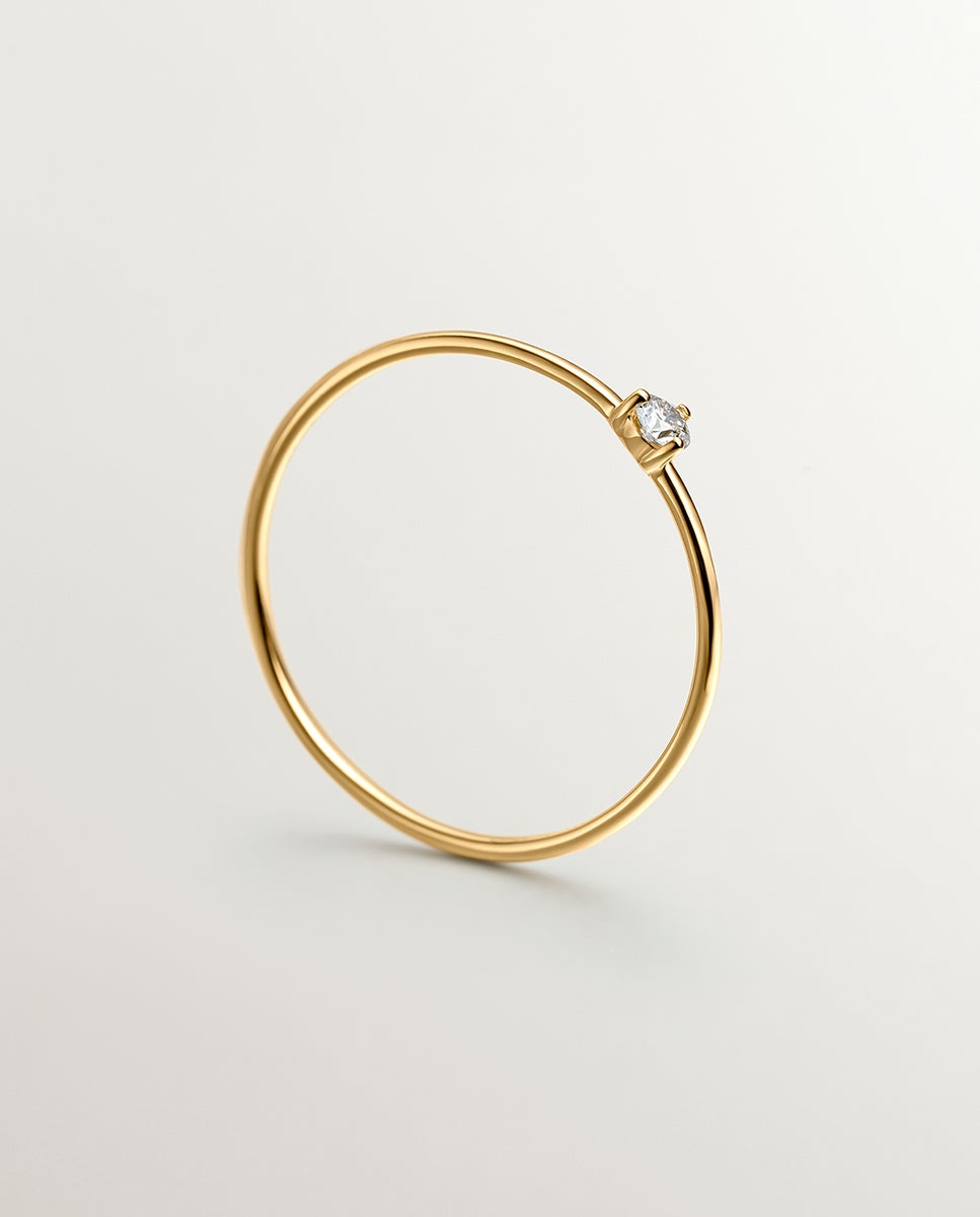 Anel Solitário de Ouro Amarelo 18k com Diamante Isi2 de 0,048cts Ouro-5