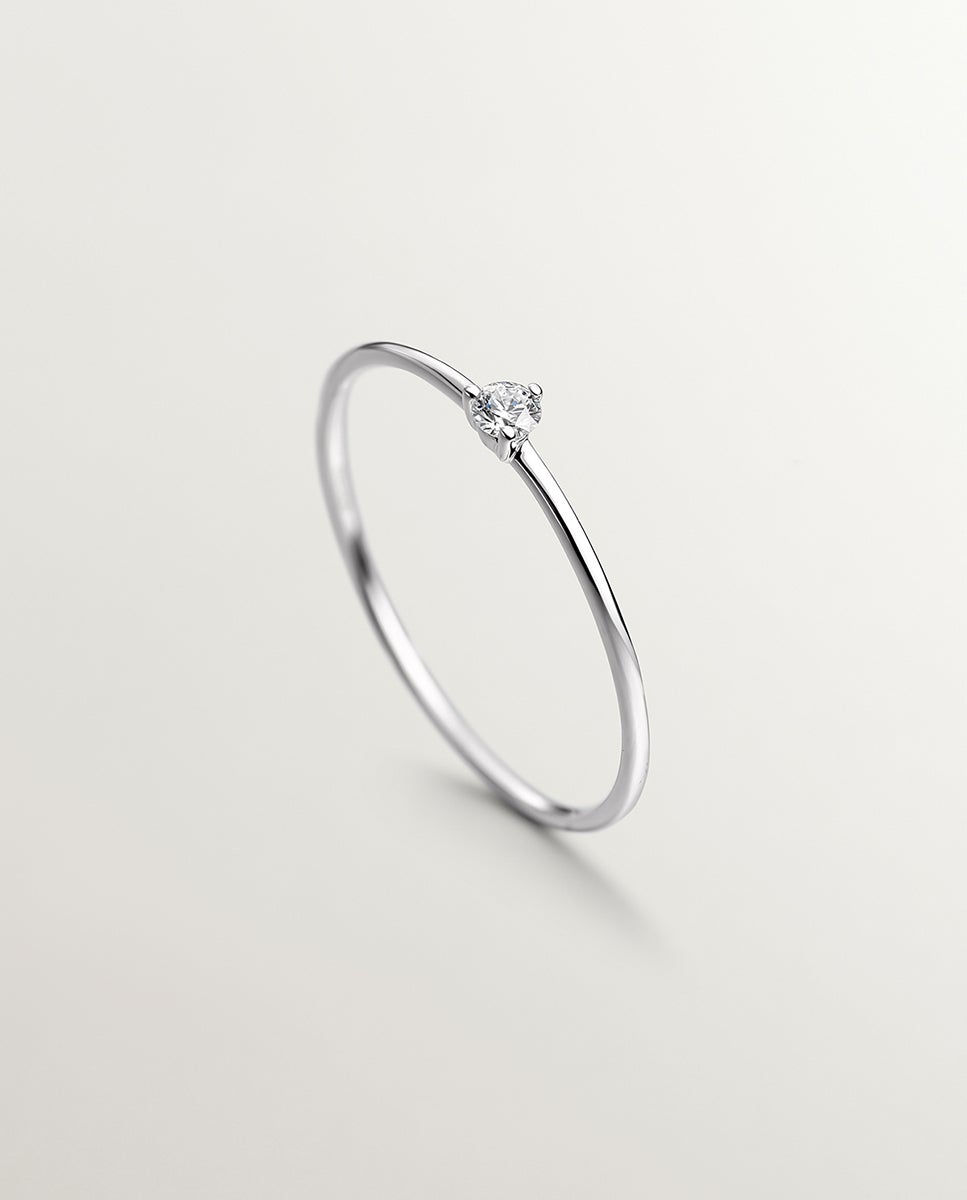 Anel Solitário de Ouro Branco 18k com Diamante Isi2 de 0,048cts Branco-5
