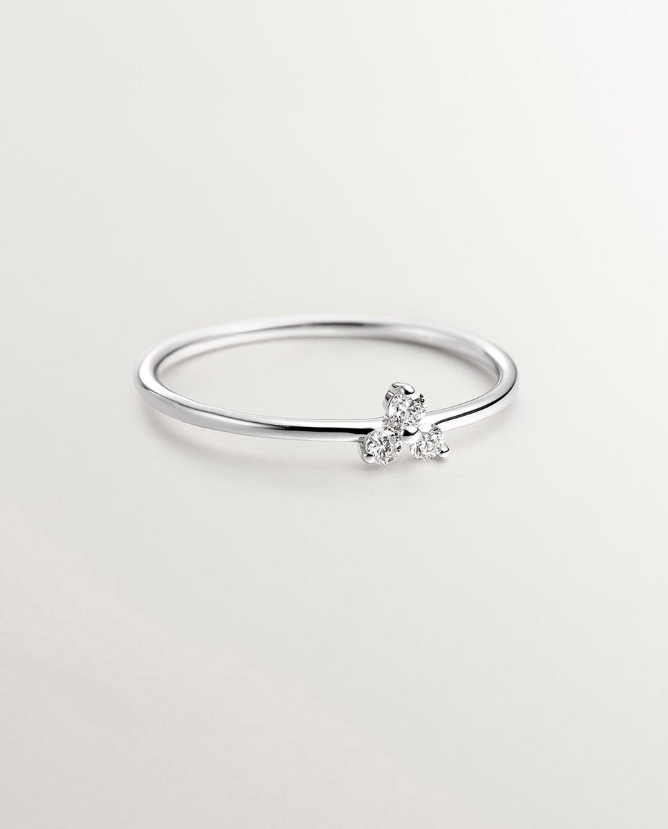 Anel de Ouro Branco de 18k com Diamantes Branco-3